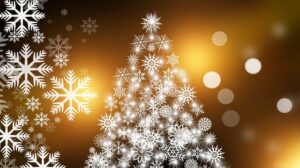 Weihnachtsbaum aus Schneesternen auf goldfarbenem Hintergrund, Bild von Gerd Altmann – Pixabay